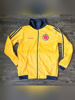 Vintage Colombia Soccer Track Jacket Yellow Navy Slim Fit Size M Retro Footballc